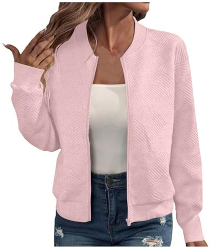 EMATOP College Jacke Damen Leicht Sport Bomberjacke Casual Langarm Übergangsjacke Kurz Einfarbig Sweatjacke Elegant Bequem Pilotenjacke Reißverschluss Fliegerjacke Baumwolle Herbstjacke Outwear