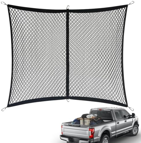 Guiwuiyu High-Elasticity Cargo Net, Pickup Truck Bed Cargo Net Mesh Organizer with 6 Hooks for Car Boot, Luggage Compartment, Van Roof Storage Space,4'X4' Extendable to 7'X7'