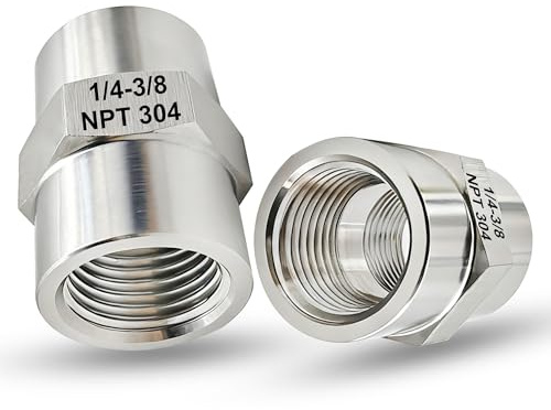 3/8 Inch NPT Female x 1/4 Inch NPT Female Pipe Fitting Reducer Coupler Connector, 304 Stainless Steel Reducing Coupling Adapter for Air Water Gas Oil (3/8 female x 1/4 female)