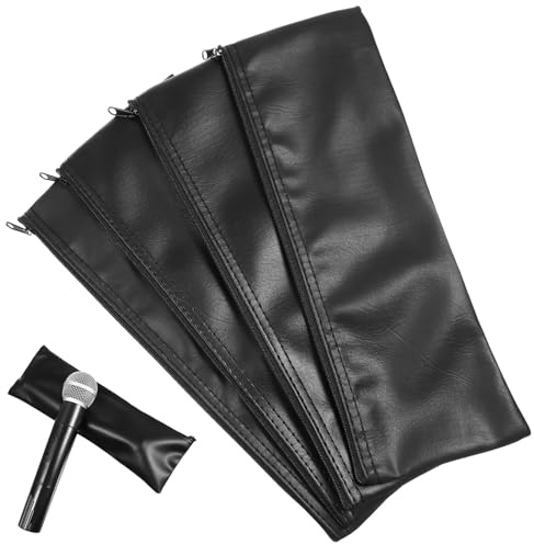 HAWILLOSCH 4 pezzi Custodia Microfono in Pelle Resistente Borsa Porta Microfono Minimalista Antipolvere con Zip per Viaggio e Uso Quotidiano per Cantanti e Podcast