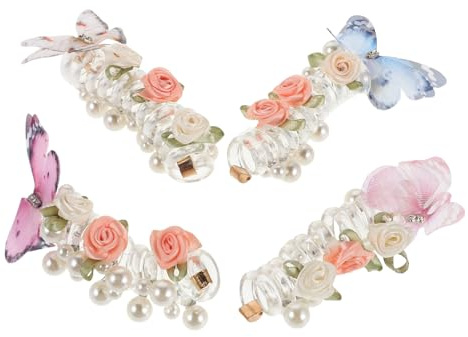 OUNONA 6piezas Coleteros Espiral Cabello Coleteros Espiral Flores y Perlas Accesorios Elásticos Cabello para Fiestas y Eventos