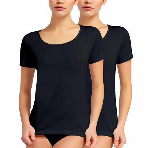 Liabel Maglia Intima Donna Caldo Cotone Invernale, Tessuto Pesante (Pacco da 2), Canotta Termica (Nero, M)