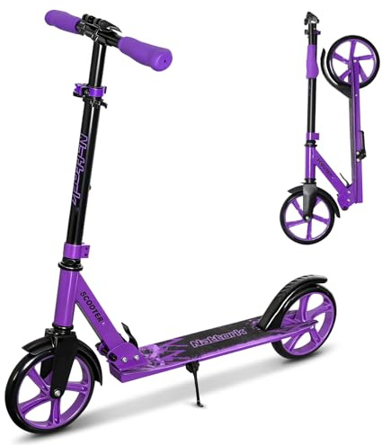 Nattork Scooter for Kids 8-12, Teens and Adults- Adjustable Height Folding Kick Scooter with Large Sturdy Wheels for Smooth Ride, Lightweight, Anti-Shock Suspension, Scooter for Boys and Girls