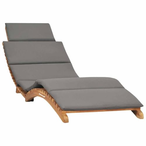 Mokuyary Tumbona plegable con revestimiento gris oscuro de madera maciza de teca, tumbona de playa para jardín, balcón, terraza, camping, playa, piscina