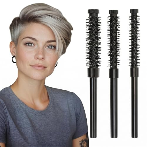 Kunoli Lot de 3 petites brosses rondes pour sèche-cheveux (noir) | Brosse à cheveux ronde douce et volumineuse pour homme et femme, cheveux courts, frange, racine, boucles, cheveux lisses