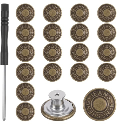 Hadnves No-Sew Jeans Buttons Pins 20 Sets Replacement for Loose Pants Adjustable Reusable Metal Waist Tightener Button Extender