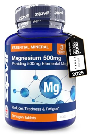 Zipvit Magnesium 500mg of Elemental, High-Strength Magnesium Supplement, 3 Month Supply, 90 Vegan Tablets, Supports Muscle, Bone & Energy