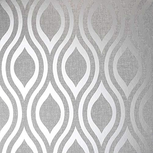 Arthouse | Luxe Ogee Silver Wallpaper | Geometric Metallic Blown Vinyl Wallcovering | Textured Design to Cover Wall Imperfections | Paste The Paper | 1005 x 53cm
