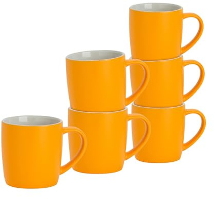 Argon Tableware Matt Coloured Tea & Coffee Mugs 350ml - Yellow - Pack of 6 | Durable Stoneware, Matt Glazed Finish, Comfortable Handle, Microwave Safe, Dishwasher Safe, Contemporary Design