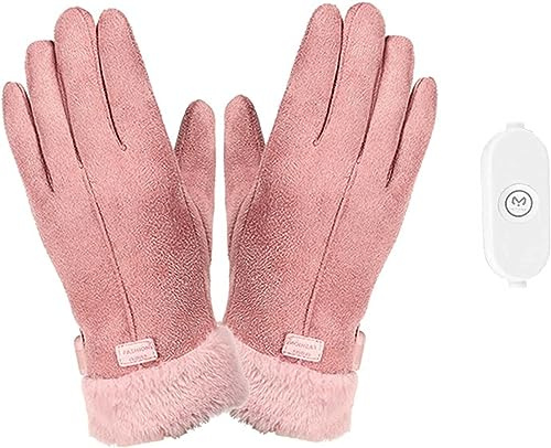 Women's USB Heating Glove, Ladies Warming Charging Electric Battery Pink Heating Glove for Outdoor Cycling, Motorcycle, Camping
