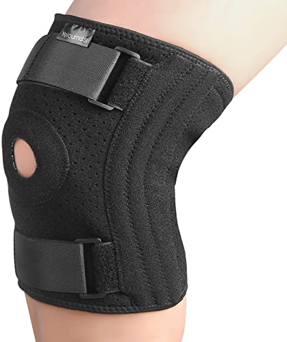 yeloumiss Kniebandage mit Seitlichen Stabilisatoren Plus Sport Kniestütze für Arthritis, Erholung nach Verletzungen, Laufen, Gewichtheben, Unisex, 1 Stück (XL-2XL, Schwarz)