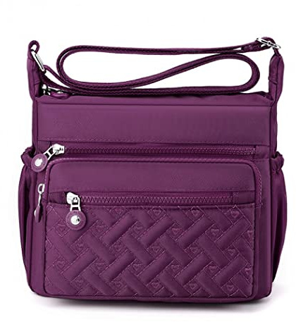 Womens Multi Pocket Casual Waterproof Crossbody Handbags Shoulder Messenger Bag for Travel Hiking Daily (Purple)