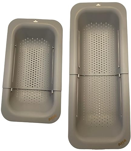 AHASON'S Over The Sink Colander Strainer Basket, Wash Vegetables and Fruits, Drain Cooked Pasta, Extendable Basket (Grey)