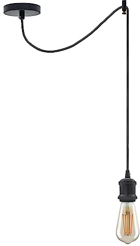 LEDSone Kit de lampe suspendue au plafond en forme d'araignée industrielle vintage, lustre réglable en tissu de 2 m, kit de lampe suspendue à 3 cœurs, douille de lampe E27 max 60 W (Noir + Ampoule)