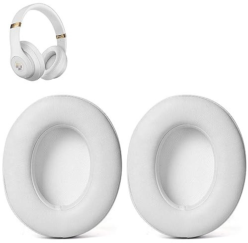 Sodorous Studio 3 Coussins pour Oreillettes Remplacement pour Casques Beats Studio 2 & 3 Filaires & Sans Fil, Coussins en Mousse Mémoire & Cuir Protéiné - Blanc
