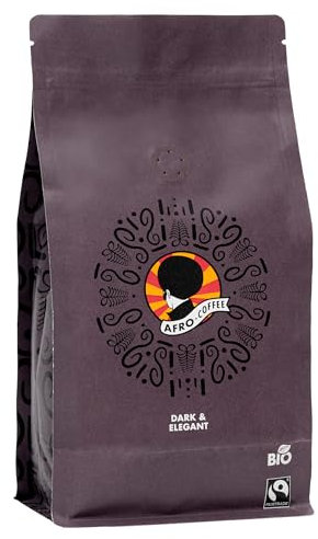 AFRO COFFEE Dark & Elegant I 500g Premium Bio Kaffeebohnen Fairtrade I 100% Arabica Kaffee Bohnen I Bohnenkaffee aus Äthiopien mit Noten von Bitterschokolade I handgepflückt, dunkel geröstet, säurearm