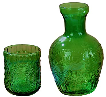 Set di Caraffe per Acqua Vintage da Comodino, Elegante Brocca da Comodino in Cristallo e Bicchiere per Conservare Bevande, Design retrò, capacità 1 Litro, Idea Regalo Perfetta