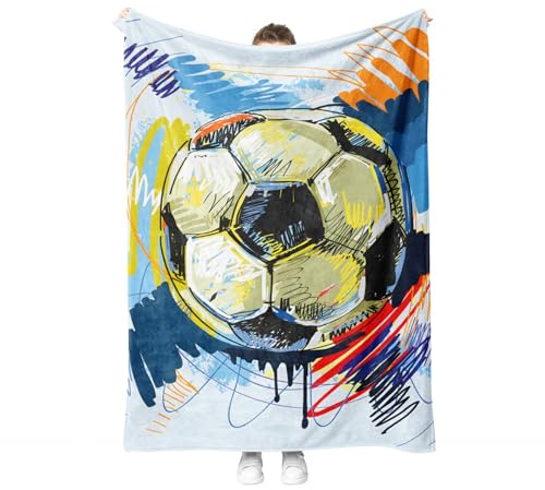 Manta de franela de fútbol, manta de forro polar, mullida, suave y cálida, 3D de fútbol, manta de sofá para adolescentes y adultos. (Style F, 150 x 200 cm)