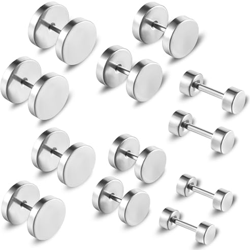 6 Pares Pendientes Aretes De Hombre Mujer De Acero Inoxidable, Redondos Negros Pulidos Aretes Unisex, Aretes Redondos De Color Negro Mate Hip Hop (4-10 mm)(plata)