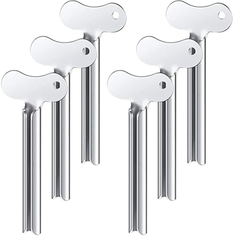 Suoumwa Spremitore per Tubetti di Dentifricio in Acciaio Inossidabile da 6 Pezzi Spremidentifricio con Chiave in Metallo per Spremitore per Tubi Cosmetici