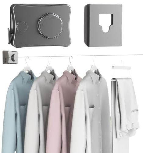 Wäscheleine Ausziehbar 5.1m Edelstahl - Wäscheleine Ausziehbar Wand, Wäscheständer Ausziehbar Extra Stark Wandmontage, Retractable Clothesline für Balkon, Waschküche, Wohnung (Eine Leine Grau)