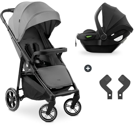 hauck 2in1 Kinderwagen Set Shop N Care Travel Set inkl. Buggy und Babyschale ab Geburt bis 22 kg, Klein Zusammenklappbar, Liegefunktion, Getränkehalter & Tablett, UV-Schutz 50+ (Grey)