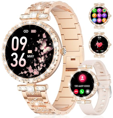 LIGE Orologio intelligente da donna con funzione telefonica, 1,19 AMOLED Fitness Tracker con 100+ modalità sportive, frequenza cardiaca 24H, ciclo mestruale, IP68 Diamon Smart Watch per Android iOS,