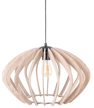 BARCELONA LED - Lámpara de Techo Colgante en Madera PILI. Lámpara Ø 48cm - 1 x E27. Estilo Rustica Industrial Vintage. Lámpara Colgante para Isla cocina, Comedor, Salon y Dormitorios