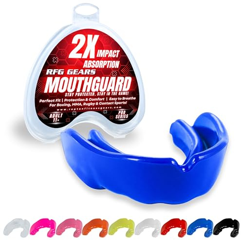 Mouthguard, Adult and Junior Gum Shield Slim Fit with Case for Boxing, Martial Arts, Judo, MMA, Rugby, Karate, Hockey and Other Contact Sports (Blue, Adults (11+))