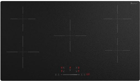 Placa Inducción 5 Fuegos, Placa Inducción 90 cm Vidrio Mate, Función Boost, 9 Niveles de Potencia, Temporizador 1-99 Min, Bloqueo Infantil, 9300W