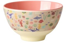 ReWu Rice Schüssel Schale Klein - Coral Ocean Print - Geschirr Melamingeschirr Kindergeschirr Kinder Camping BBQ Picknick Bruchsicher BPA-frei Wiederverwendbar 300ml