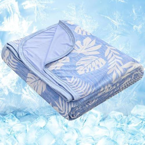 RUMBALUXY Enfriamiento de Verano, Manta de Verano, Manta refrescante para Sudores nocturnos, Japonesa Q-MAX> 0.45, Azul-Hoja, 228x274cm
