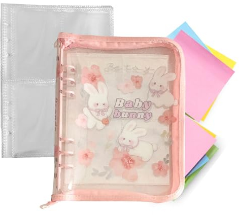 Raccoglitore ad anelli – organizer trasparente a 6 anelli, formato A5, raccoglitore con adesivi con motivo animale, raccoglitore per fogli sciolti, per insegnanti di famiglia, scuola, pendolarismo