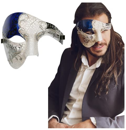 Luxury Mask Luxe Masque Demi Visage Masque Noir fantôme de l'opéra - Argenté - Taille unique