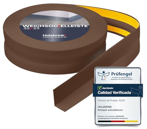 HOLZBRINK Weichsockelleiste selbstklebend PVC 32x23mm, 5 m | Küchenleiste Arbeitsplatte | Abschlussleiste selbstklebend für Badezimmer | Farbe: Schokolade