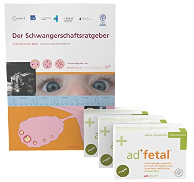 adfetal VEGAN Pränatal Kapseln – Folsäure, Jodid, Vitamin D, DHA – Kinderwunsch, Schwangerschaft & Stillzeit - 90 Kapseln + Schwangerschaftsratgeber