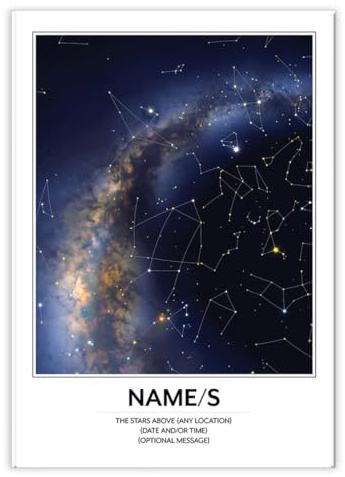 Hey Chimp Custom Star Map Personalised Night Sky Wall Art Picture - Night Sky at Exact Moment - Wedding Keepsake, Anniversary Ideas or Wall Art - A3 A3 A4 Print Only