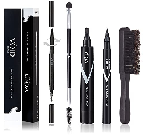 VOID Homme Bartfüller Anlasser-Bausatz- Bartstift, 2 Bartstifte für Bartfüllflecken, 2 Bürsten für Bartfüller-Bausatz, wasserfester, natürlicher Füllstift für Männer (Dunkelbraun)