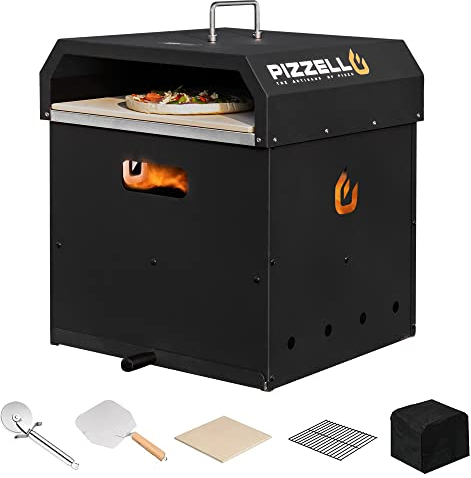 PIZZELLO Outdoor Pizza Oven Large 4-in-1 Wood Fired Outside Oven 2-Layer Detachable Pizza Maker with Pizza Stone, Pizza Peel, Cover, Cutter, BBQ Grill Grate, Pizzello Gusto 16
