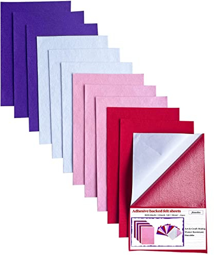 Självhäftande filtlakan, 12 delar hantverk filttyg för sömnad gör-det-själv, 20 x 30 cm hobbyfilt för konsttillbehör (lila rosa vit röd)