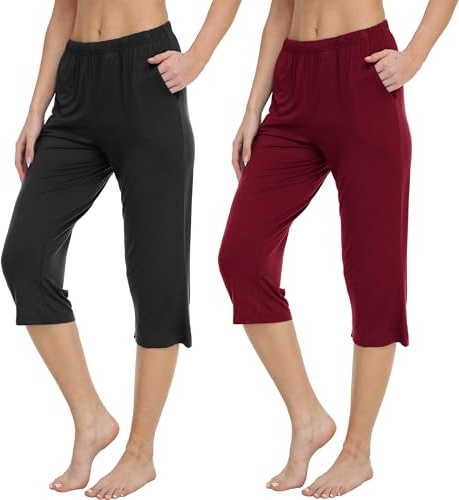 MoFiz Pantaloni Pigiama Donna 3/4 Pantaloni Lunghi per Dormire Pantaloni del pigiama Morbidi Pantaloni Pack-A S