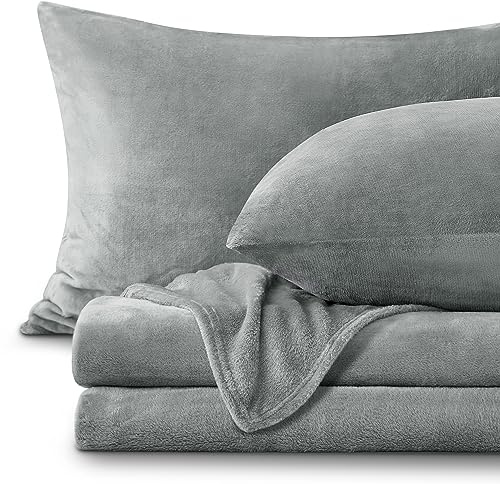 BEDELITE Flannel Sheets King Size Grey - Super Soft Fleece Sheets Set Fluffy Extra Plush, 4 Piece(Include Fitted Sheet, Flat Sheet, 2 Pillowcases)