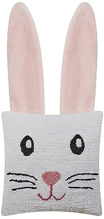 Peking Handicraft Bunny 3D Ears Poly Fill Hook Throw Pillow, 14-inch Square, Home Decoration