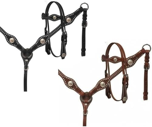 EQUIGEAR Western-Leder-Set mit handgefertigtem Kopfstück und Vorderzeug mit Zügeln. /Size-Full,Cob,Pony AO-0071 (Cob, Brown)