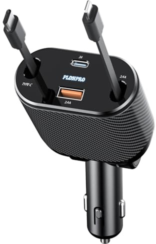 Indragbar billaddare 4-i-1, cigarettändare USB C iOS-kabel PLDHPRO 100W, snabbladdningsadapter kompatibel iPhone16/15/14/13/12/Pro/Max iPad Sam sungGalaxys25/s24/s23 GooglePixel