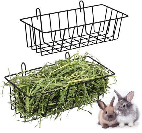 2 Hay Rack, Metal Hay Feeder, Hanging Hay Racks Bunny Hay Holder, Guinea Hay Feeder, Hay Feeding Station Hay Feeder Rack Bunny Cage Racks (black)