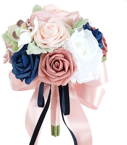 Emivery Bridesmaid Bouquet for Wedding, Dusty Rose and Navy Blue Flowers Wedding Bouquet Bridesmaid Tossing Bouquet for Wedding Ceremony Anniversary Bridal Shower Party Decoration