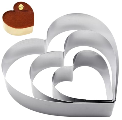 3 Pièces Moule Gateau Coeur en Acier Inoxydable Cercle Patisserie Coeur Hauteur 4.5CM Anneau de Gâteau pour Gâteaux Pâtisseries Accessoires de Cuisson,Diamètre10/15/20CM