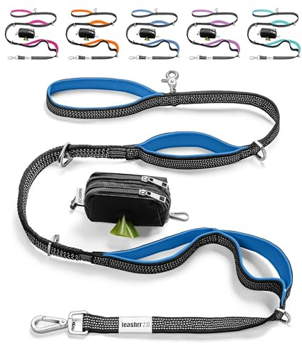 No Pull Dog Leash for Large Dogs – 6ft Highly Reflective Bungee, Heavy Duty Leash for Large Dogs, 4 Padded Handles, Strong Carabiner Clip & Rings, Includes Poop Bag Holder & Treat Pouch (Royal Blue)