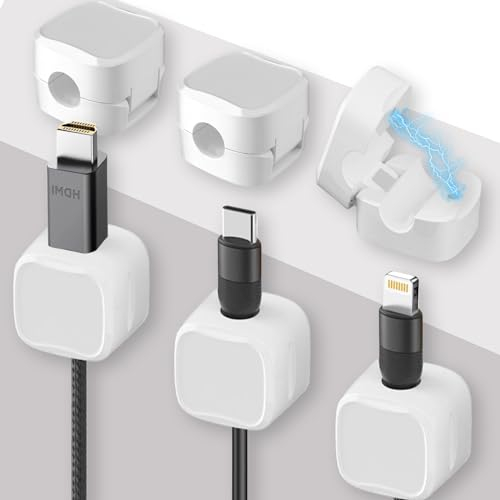 ZUOQIANG 6 Pack Clips Câble, Organisateur Câble Magnetique, Organisateur de Câble avec Auto-adhésifs, Magnetic Cable Clips, Support Cable pour Maison, Bureau Cable Management (Blanc)